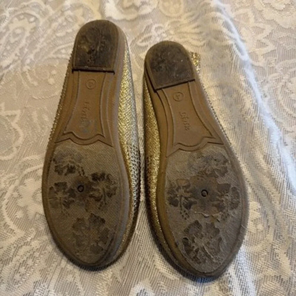 Girls Gold Sparkle Flat Shoes Size 4 Fairy Disney Princess
